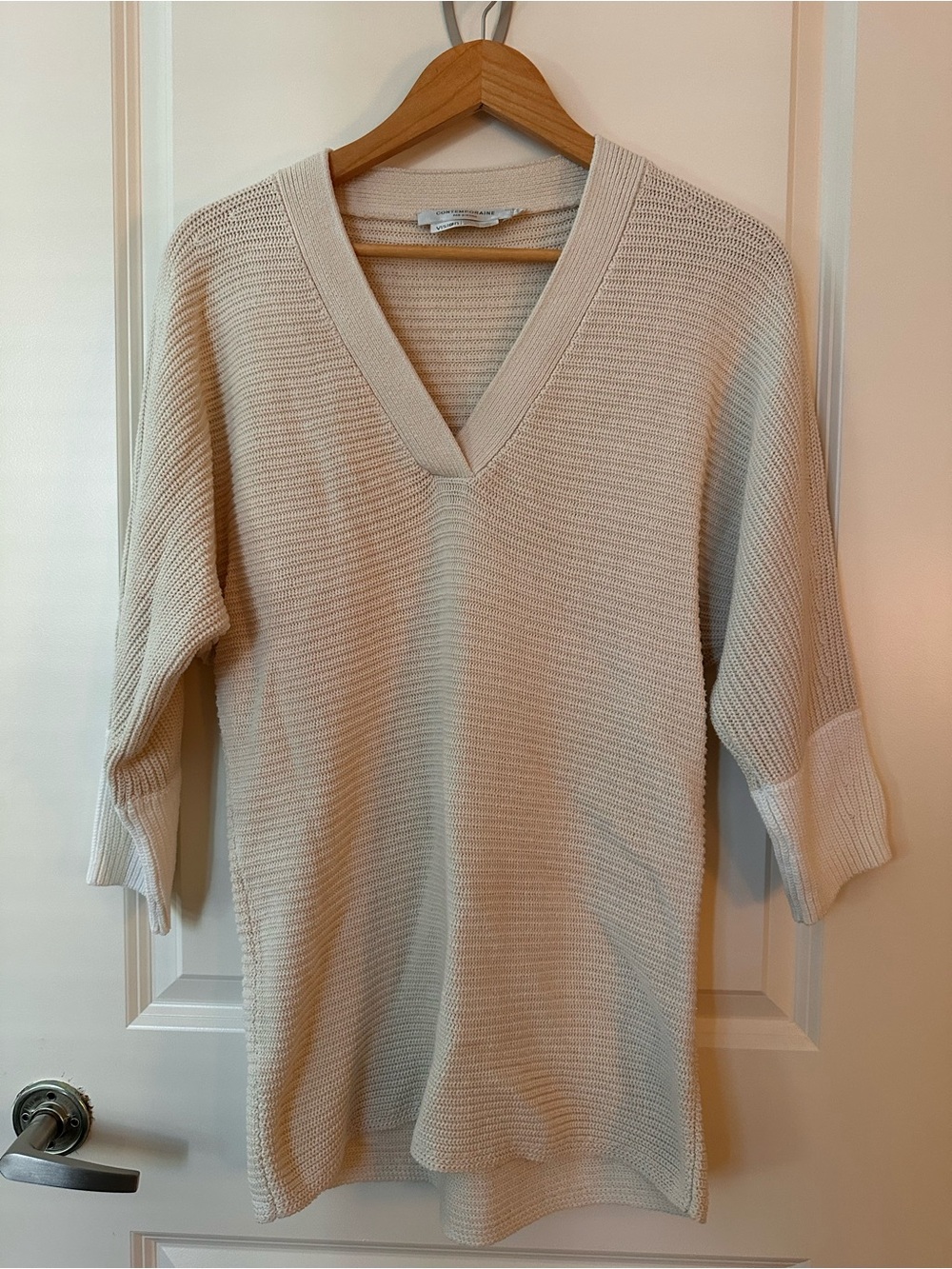 Simons Cream V-Neck Knit Tunic Sweater